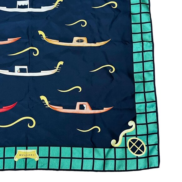 Bvlgari Silk Scarf Vintage Gondola Designer Davide Pizzigoni Blue Green 34" x 34 - Picture 8 of 12